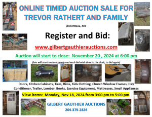 ONLINE TIMED AUCTION SALE FOR TREVOR RATHERT AND FAMILY - Rathwell MB