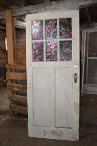 Antique Door with Stain Glass and glass door knob, 34"w x 80"h