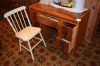 Antique Desk, 5 drawers, white wood chair